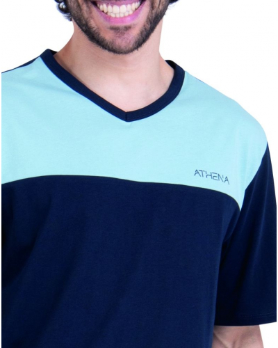 Pijama corto cuello V 100% algodón Athena EcoPack Construction (Bleu gris/Marine)
