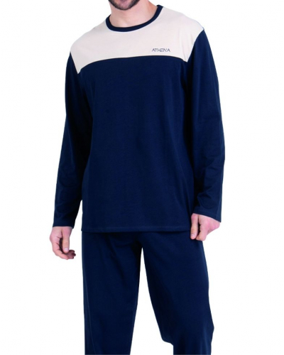 Pyjama court 100% coton Athena EcoPack Construction (Sable/Marine)