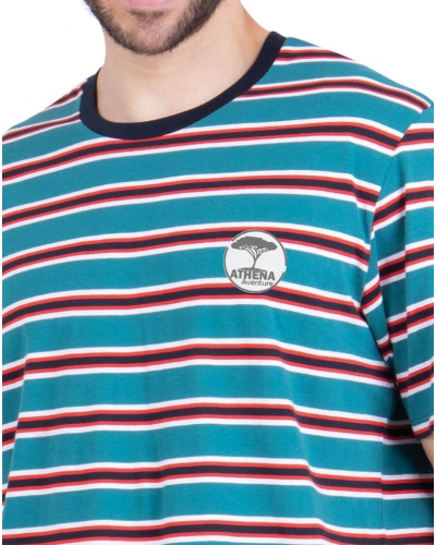 Short pyjamas 100% cotton Athena Rayures Aventures (Vert canard/Marine)