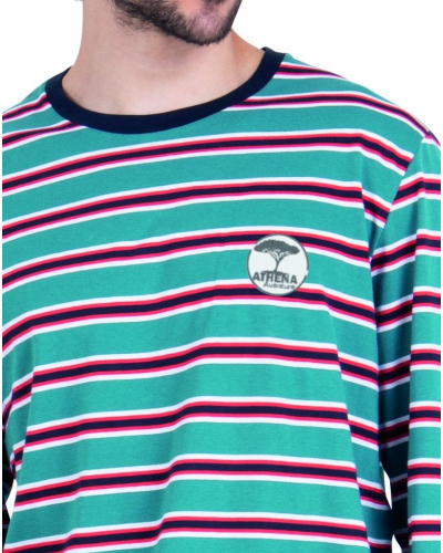 Pyjama long 100% coton Athena Rayures Aventures (Vert canard/Marine)