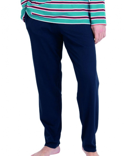 Pyjama long 100% coton Athena Rayures Aventures (Vert canard/Marine)