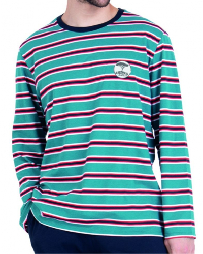 Long pyjamas 100% cotton Athena Rayures Aventures (Vert canard/Marine)