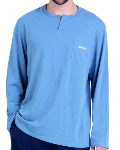 Pyjama long 100% coton bio Athena Chic (Bleu Mirage/Marine)