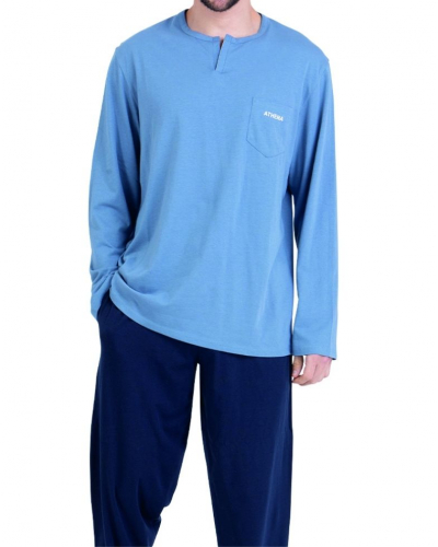 Pyjama long 100% coton bio Athena Chic (Bleu Mirage/Marine)