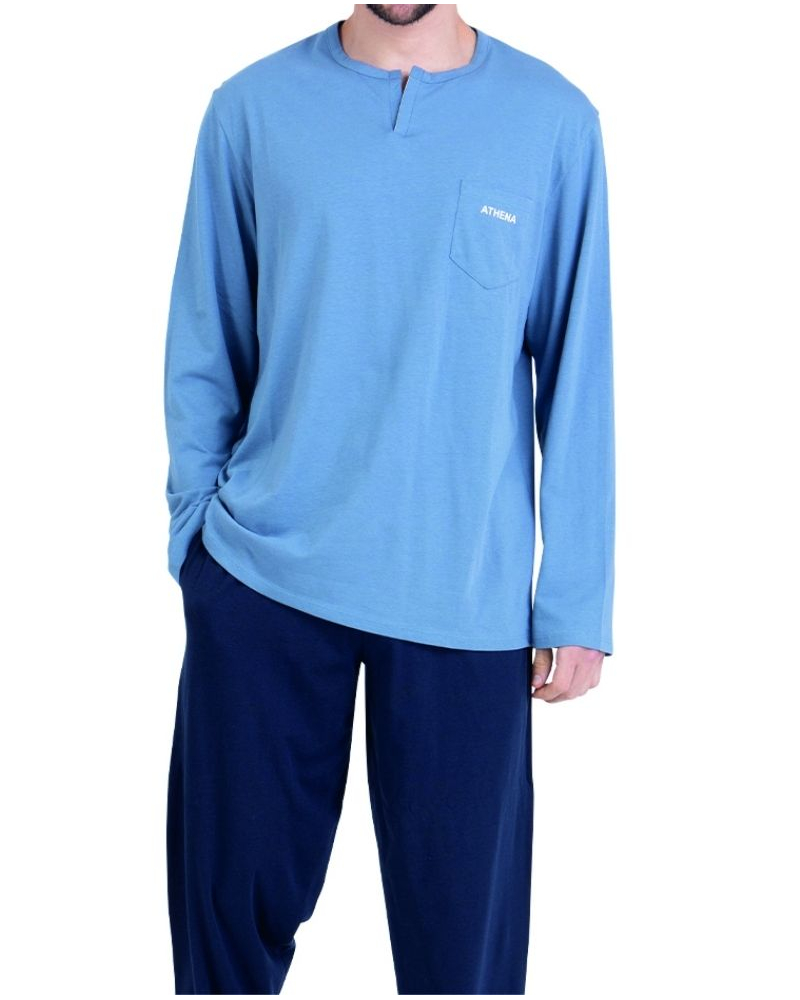 Pijama largo 100% algodón orgánico Athena Chic (Bleu Mirage/Marine)