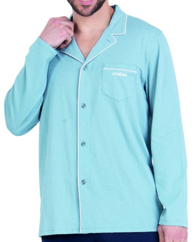 Pyjama long 100% coton bio Athena Chic (Bleu gris/Marine)