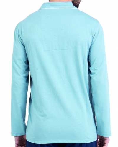 Pyjama long 100% coton bio Athena Chic (Bleu gris/Marine)