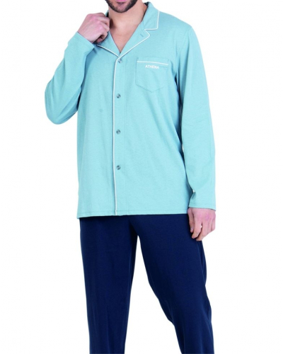 Pyjama long 100% coton bio Athena Chic (Bleu gris/Marine)