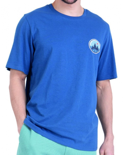 Short pyjamas 100% cotton Athena Waffle (Bleu lavande/Vert pin)