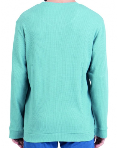 Long pyjamas 100% cotton Athena Waffle (Vert pin/Bleu lavande)