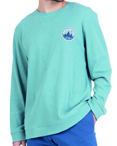 Pijama largo 100% algodón Athena Waffle (Vert pin/Bleu lavande)