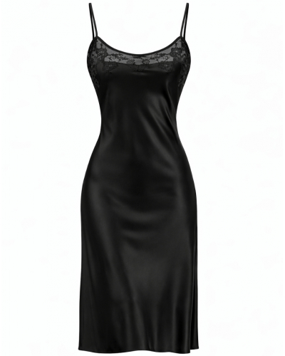 Nuisette longue en soie Komilfo Ruby (Noir)