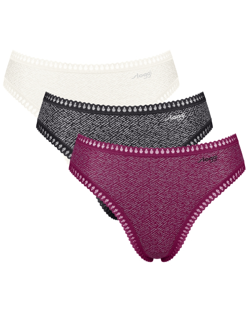 Calzoncillo escotado algodón Sloggi GO Crush (Paquete de 3) (Blanc/Noir/Violet)