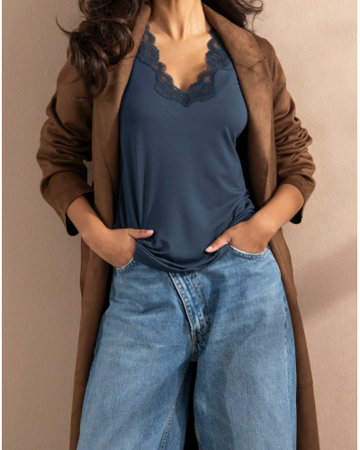 Long-sleeved V-neck t-shirt Antigel Simply Perfect (Bleu Sarcelle)