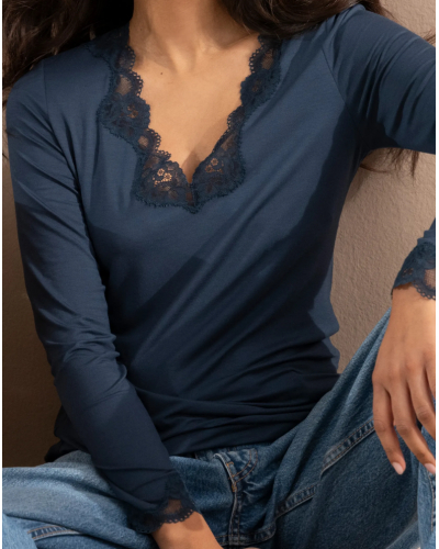 Long-sleeved V-neck t-shirt Antigel Simply Perfect (Bleu Sarcelle)