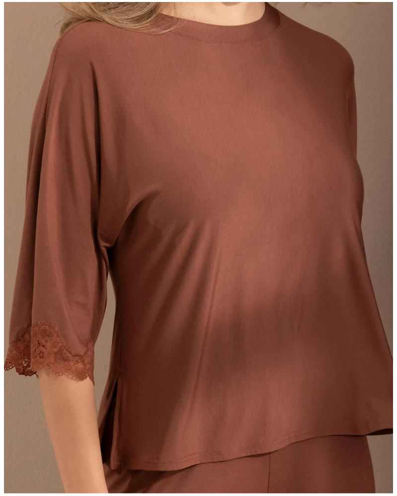 T-shirt manches 3/4 coupe ample Antigel Simply Perfect (Châtaigne)