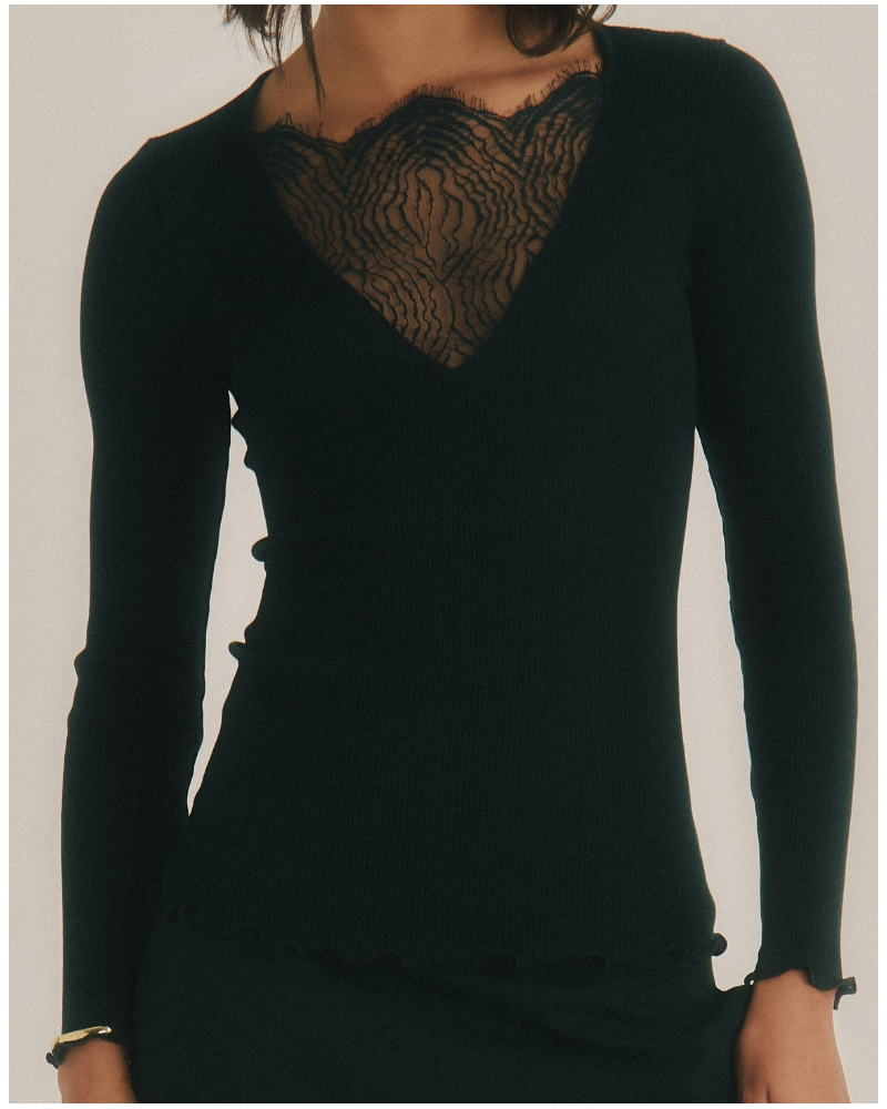 Top de manga larga en lana y seda con encaje Chantilly Oscalito 7817 (Malachite)
