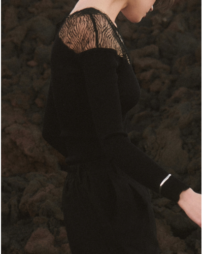 Long-sleeved wool and silk lace top Oscalito Chantilly 7818 (Black)