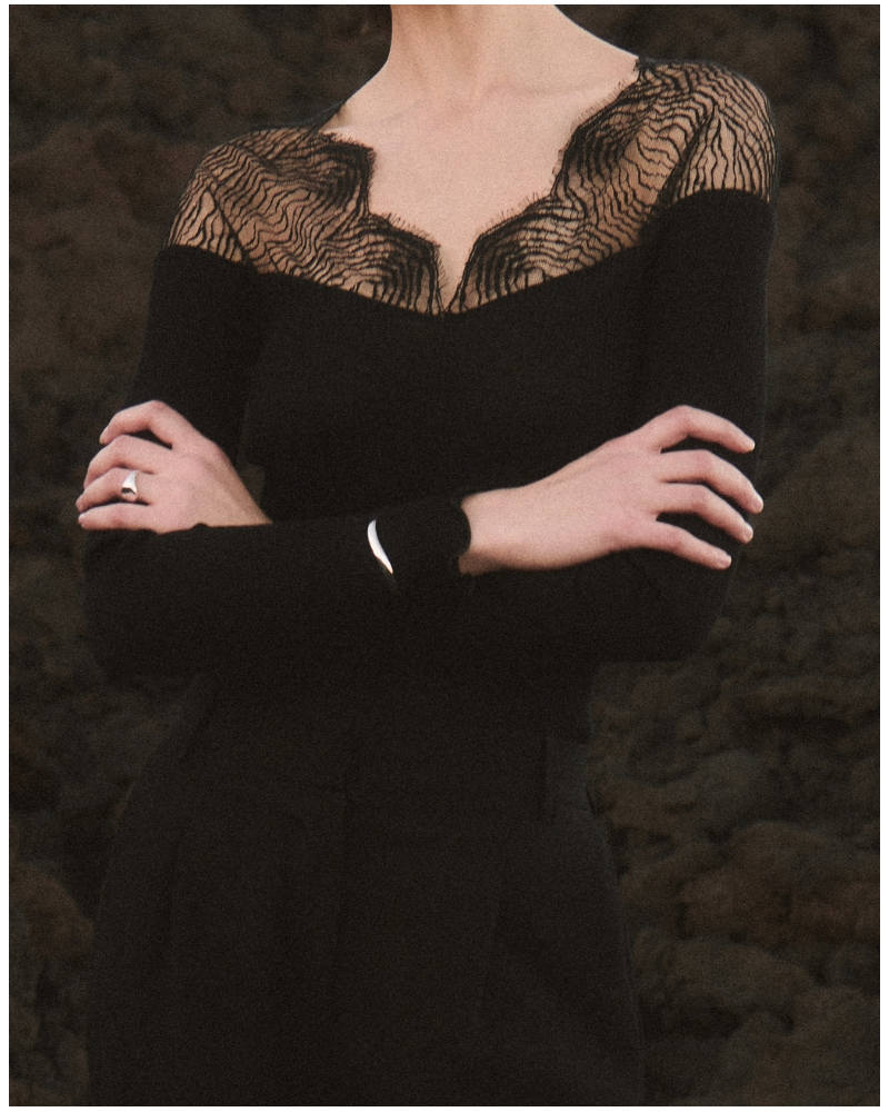 Top mangas largas lana y seda encaje Oscalito Chantilly 7818 (Negro)