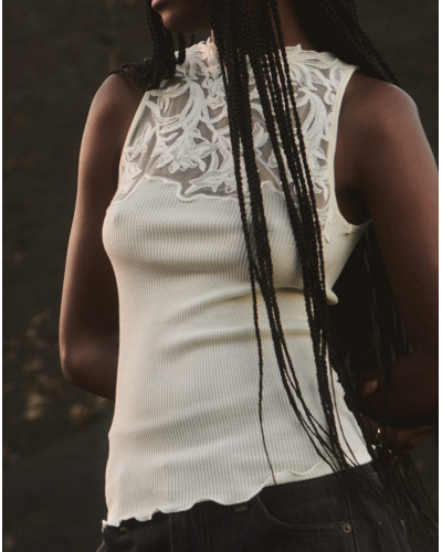 Sleeveless ribbed wool and silk top lace Oscalito 7820 (Champagne)