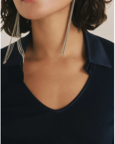 Top manches longues côtelé laine et soie satin Oscalito 6349 (Noir)