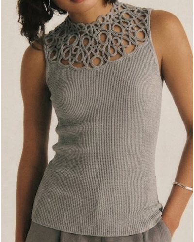 Top sin mangas de canalé lana y seda macramé Oscalito 7827 (Gris)