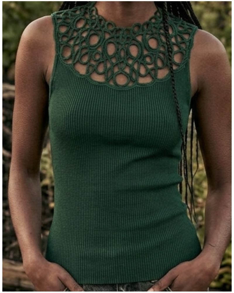 Top sin mangas de canalé lana y seda Macramé Oscalito 7827 (Malachite)