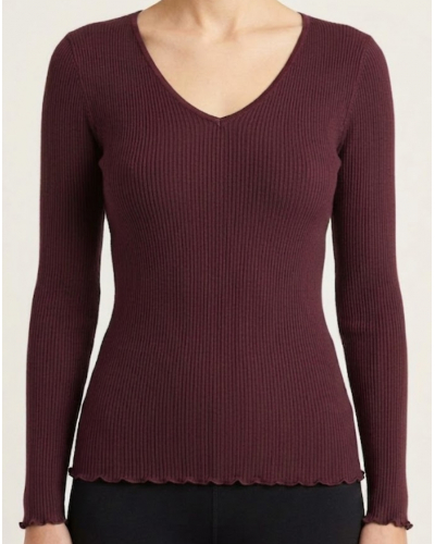 Camiseta mangas largas cuello en V lana y seda Oscalito 3486 (Barolo)