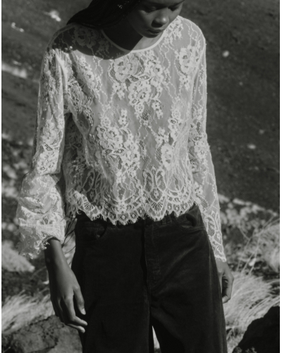 Long-sleeve lace cropped top Oscalito 7834 (Champagne)