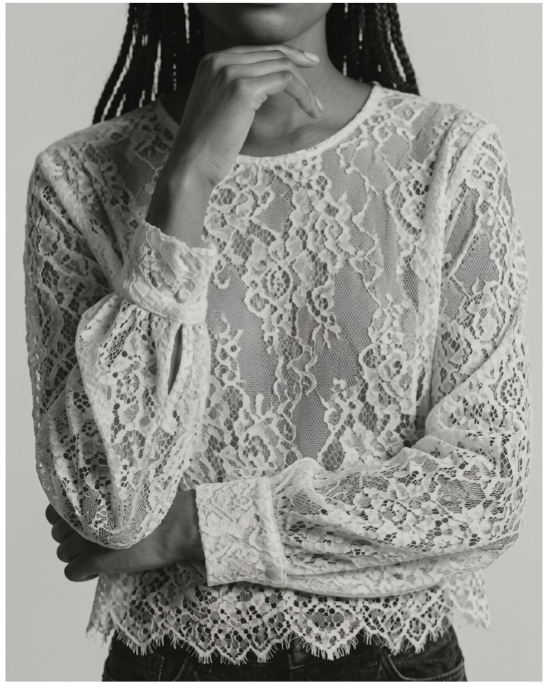 Long-sleeve lace cropped top Oscalito 7834 (Champagne)