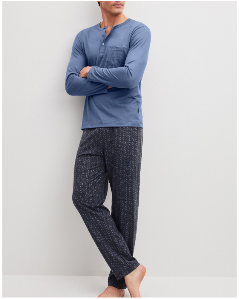 Pijama largo Calida Relax Imprint 100% algodón (Coastal Fjord)