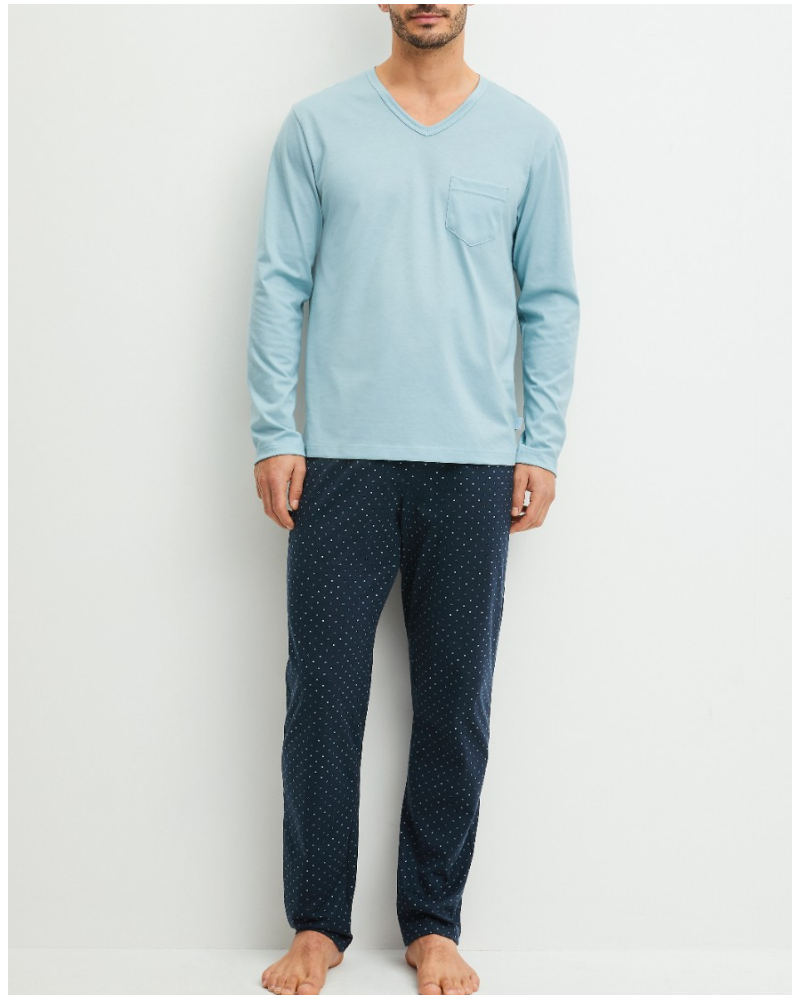 Long pyjamas Calida Relax Imprint 100% cotton (Tourmaline Blue)