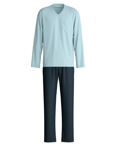 Long pyjamas Calida Relax Imprint 100% cotton (Tourmaline Blue)