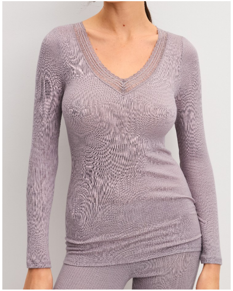 Top mangas largas CalidaSilky Wool Joy Lana & Seda (Purple Dove)