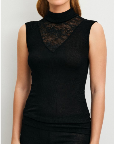 Tank top Wool & Silk Calida Silky Wool Glam (Black)