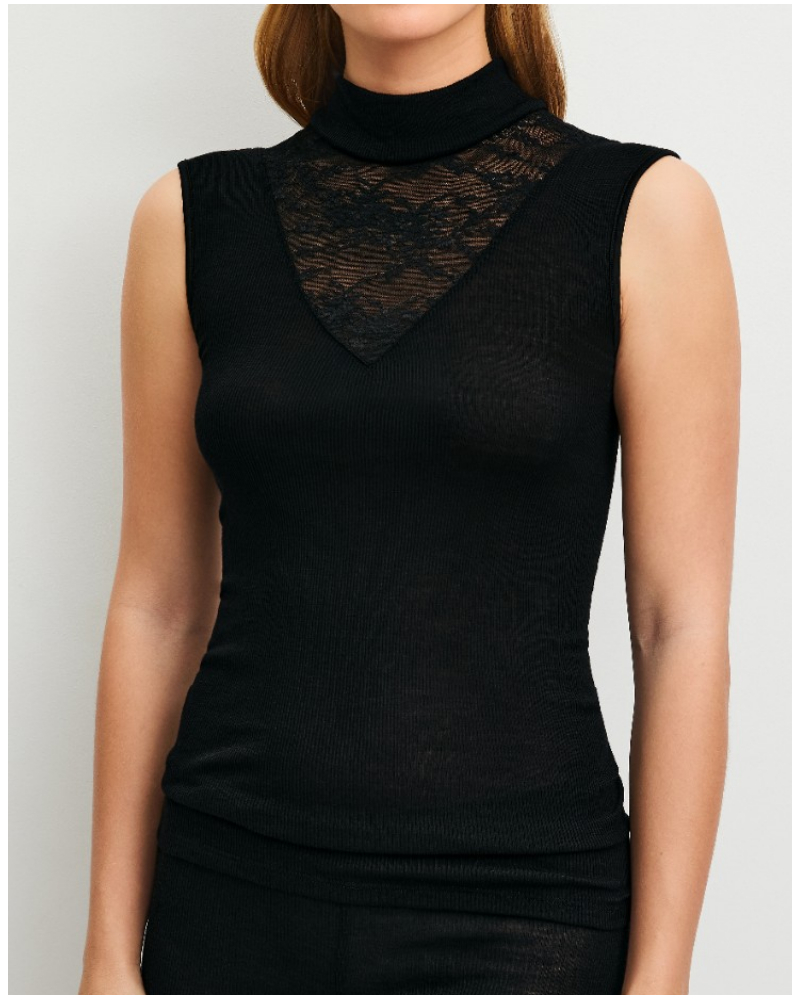 Camisetas tirantes Lana & Seda Calida Silky Wool Glam (Negro)