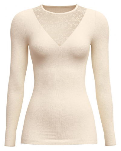 Top manches longues Laine & Soie Calida Silky Wool Glam (Charm Cream)