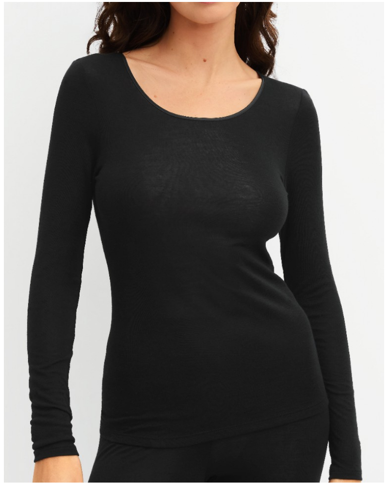Top mangas largas Calida True Confidence Lana & Seda (WS Schwarz)