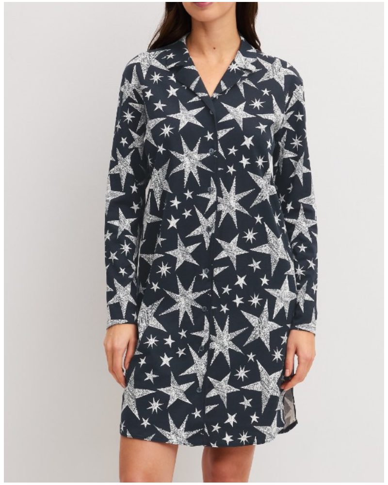 Chemise de nuit manches longues 100% coton Calida Winter Dreams (Blue Night)