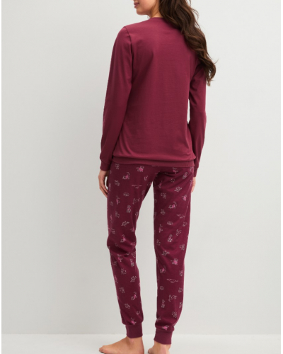 Pijama con ribetes laterales Calida Family & Friends 100% algodón (Mars Red)