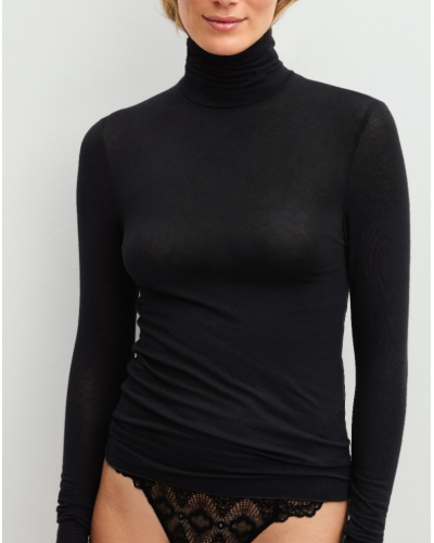 Pull col roulé Coton Modal & Laine Calida Second Skin (Noir)
