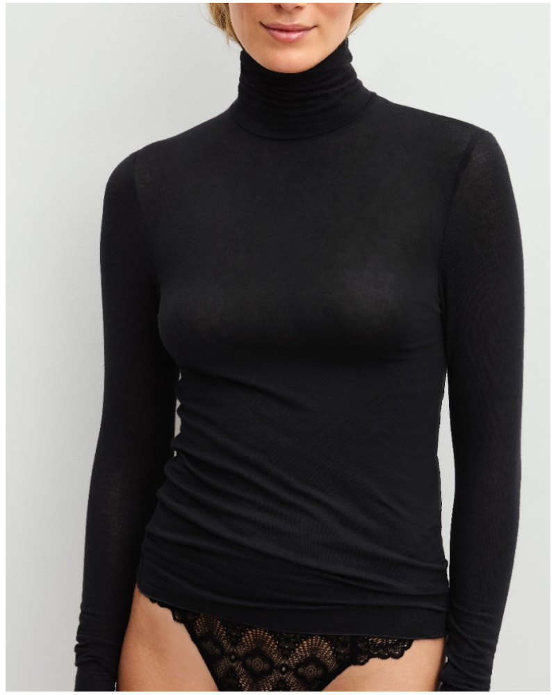 Pull col roulé Coton Modal & Laine Calida Second Skin (Noir)