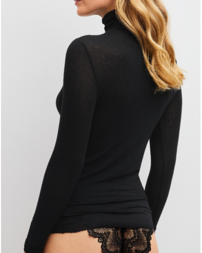 Pull col roulé Coton Modal & Laine Calida Second Skin (Noir)