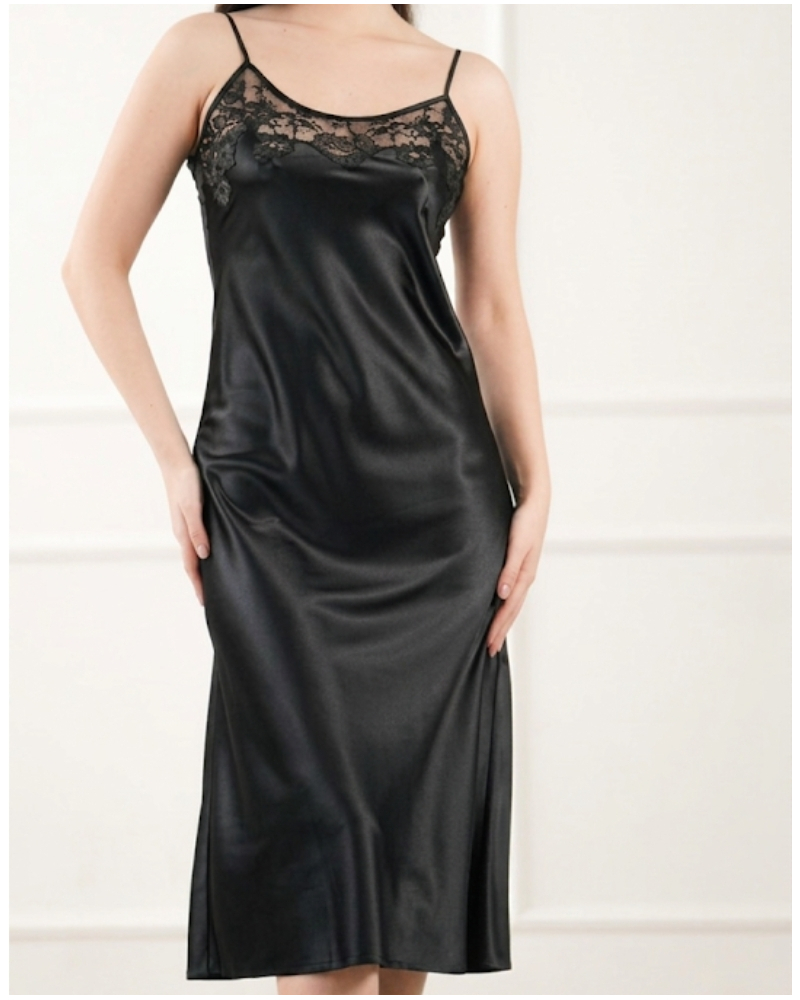 Nuisette longue en soie Komilfo Ruby (Noir)