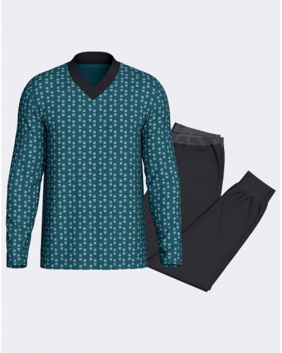 Long pyjama Cotton & Modal Impetus Composure Q07 (Green/Navy Blue)