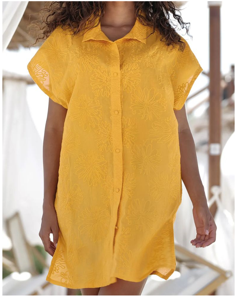 Chemise de plage 100% Coton Antigel La Bohème (Jaune Paille)