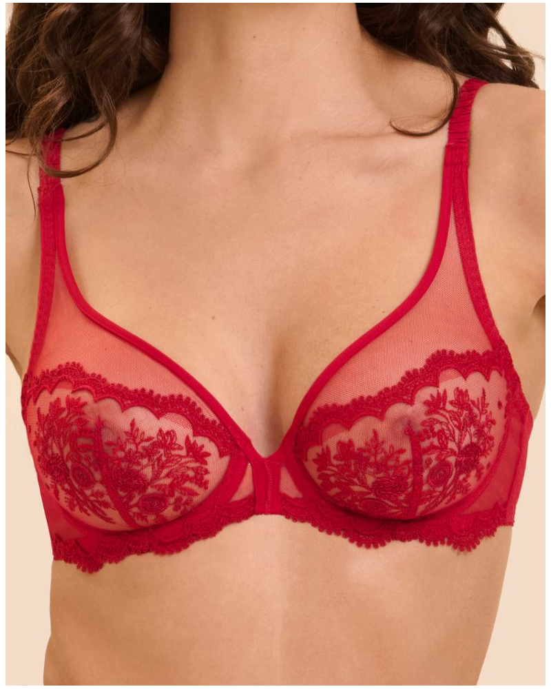 Underwired plunge bra Simone Pérèle Intrigue (Rouge Opéra)