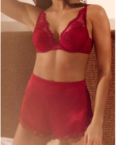 Padded plunge push-up bra Simone Pérèle Intrigue (Rouge Opéra)