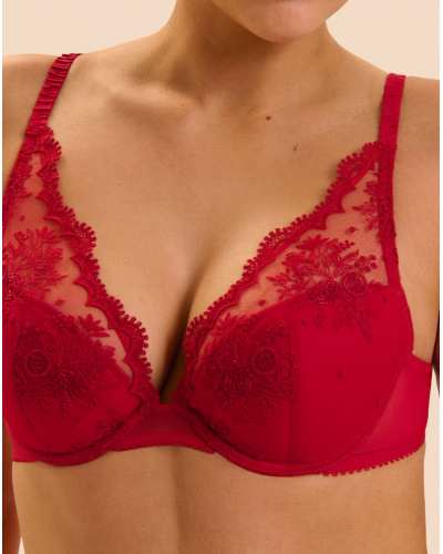 Padded plunge push-up bra Simone Pérèle Intrigue (Rouge Opéra)