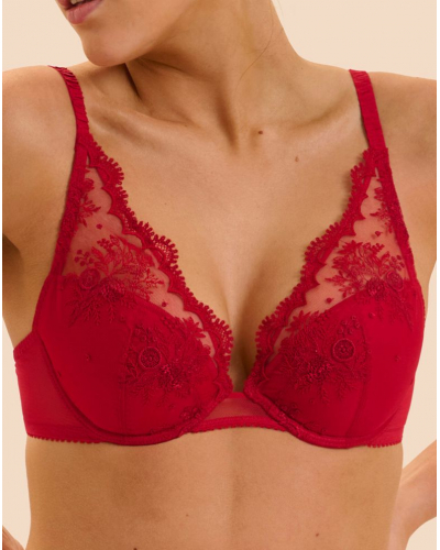 Padded plunge push-up bra Simone Pérèle Intrigue (Rouge Opéra)